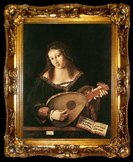 framed  BARTOLOMEO VENETO Woman Playing a Lute, ta009-2